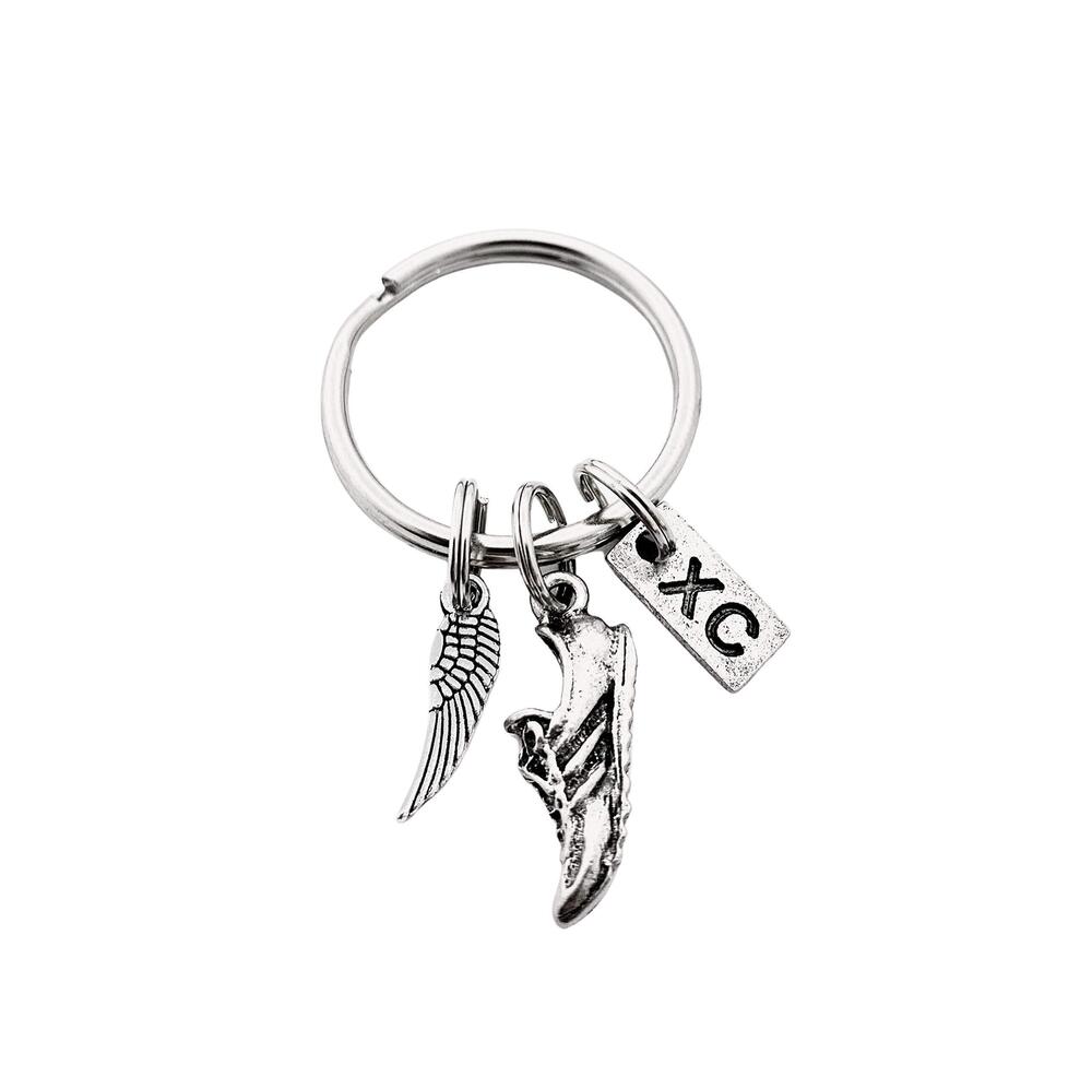 7812 WING SHOE XC Key Chain - Pewter Wing Charm, Pewter Running Shoe Charm